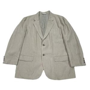 Perry Ellis Tan Beige Linen Blend 2 Button Jacket Blazer Size 42R Beachy Coastal